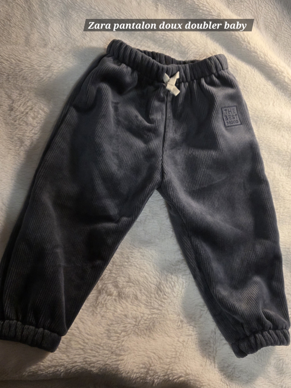 Zara Navy Corduroy Jogger Pants for Kids 12-18 Mois Chaud Doubler Doux